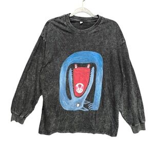 Wolfs Good Appetite Long Sleeve Graphic T-Shirt XL Acid Wash Street Wearable Art